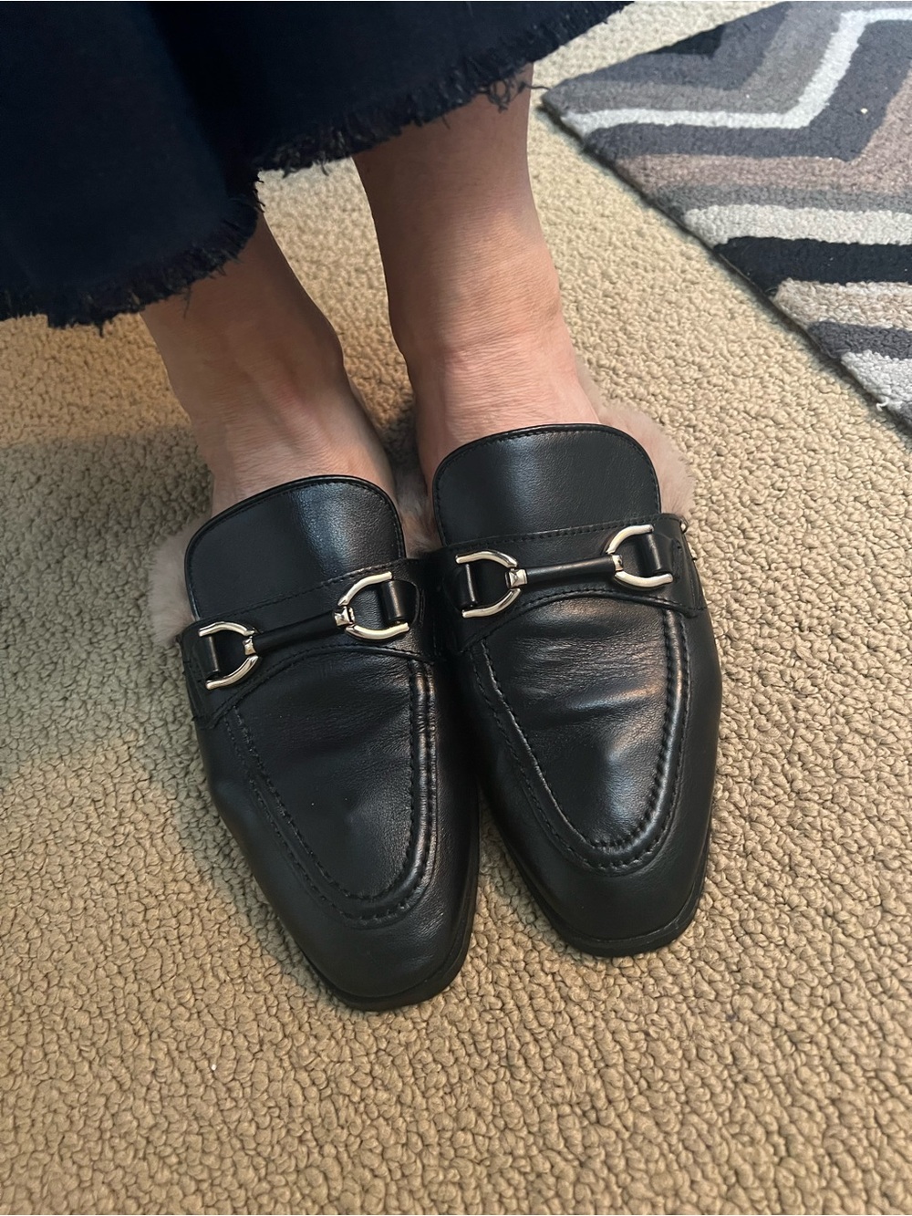 ZARA SIZE 40 (9) Black Leather Backless Loafer Mule with Horsebit Accent